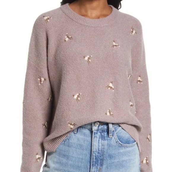 Embroidered Cross-Stitch Floral Sweater - Heather Lavender Size Small Retail$110 - Picture 13 of 13